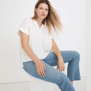 NWT Madewell Lakeline Popover Shirt in Clip-Stripe (Cream with Texture) Size L